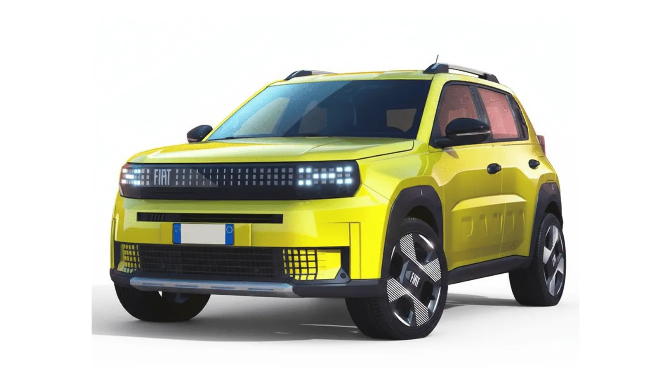 Fiat Grande Panda Elétrico estacionado em ambiente urbano, destacando a sua carroçaria compacta e moderna com autonomia até 320 km (WLTP) e bateria de 44 kWh, ideal para mobilidade elétrica citadina e periurbana.