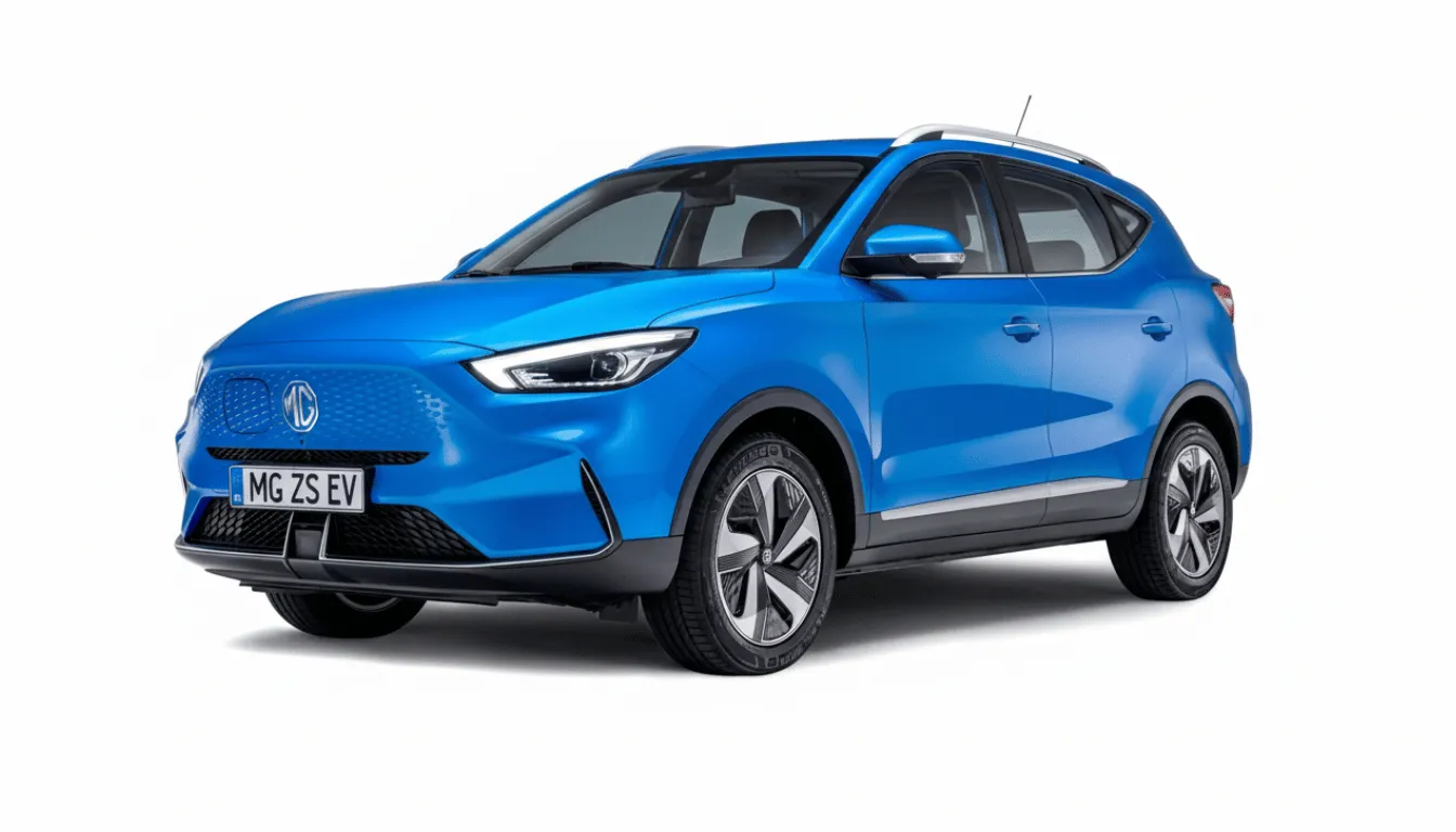 MG ZS EV 2025 azul, SUV elétrico familiar espaçoso com até 440 km de autonomia.