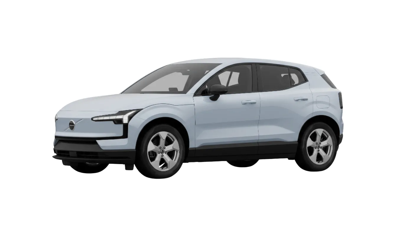 Volvo EX30 eléctrico SUV compacto con diseño moderno, ofreciendo hasta 476 km de autonomía WLTP con batería de 69 kWh y capacidad de carga rápida de 10 % a 80 % en aprox. 26 minutos en estaciones DC de alta potencia.