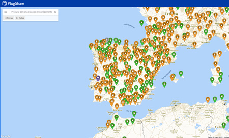 PlugShare, mapa de carregadores elétricos em Portugal